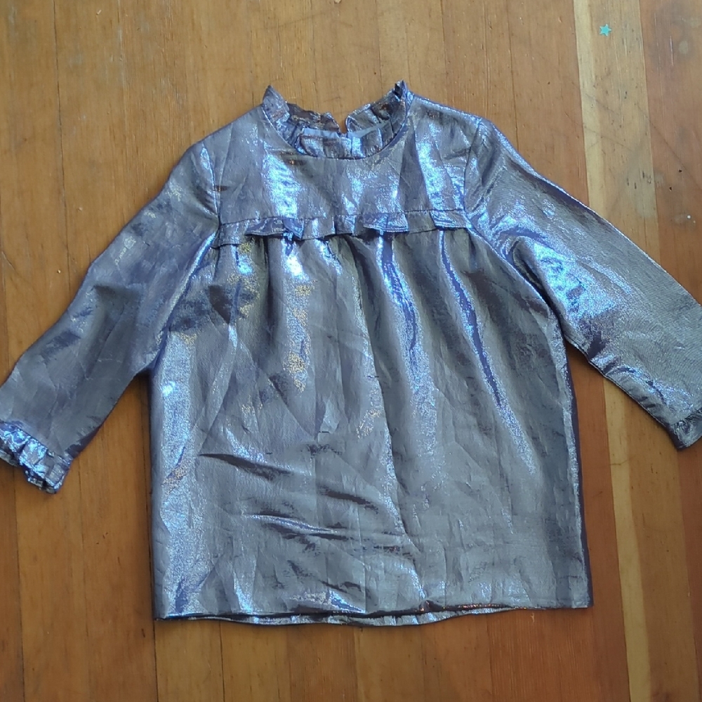 NWT Barneys New York Silk Silver Ruffle Blouse